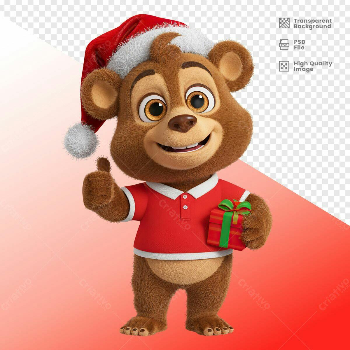Mascote Urso Natalino PSD Editável