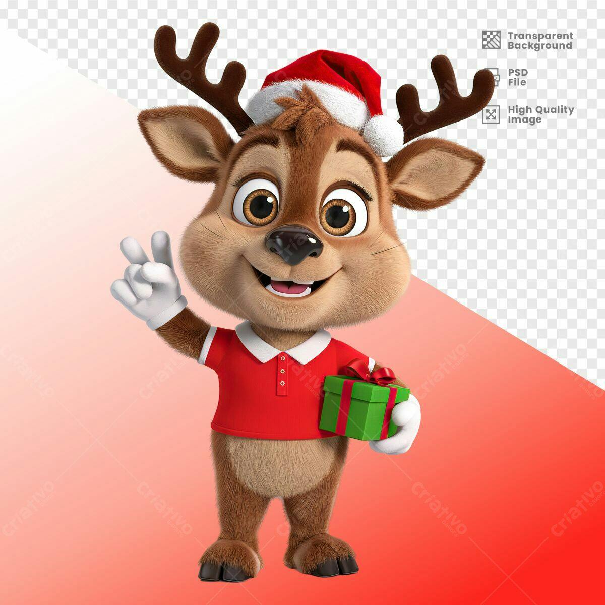 Mascote Rena Natalino PSD Editável