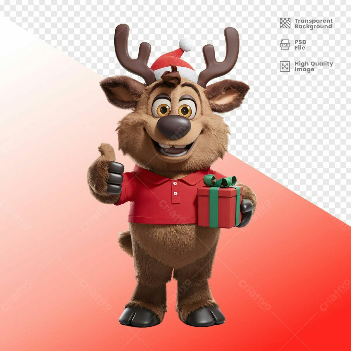 Mascote Rena Natalino PSD Editável
