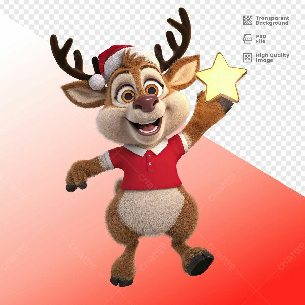 Mascote Rena Natalino PSD Editável