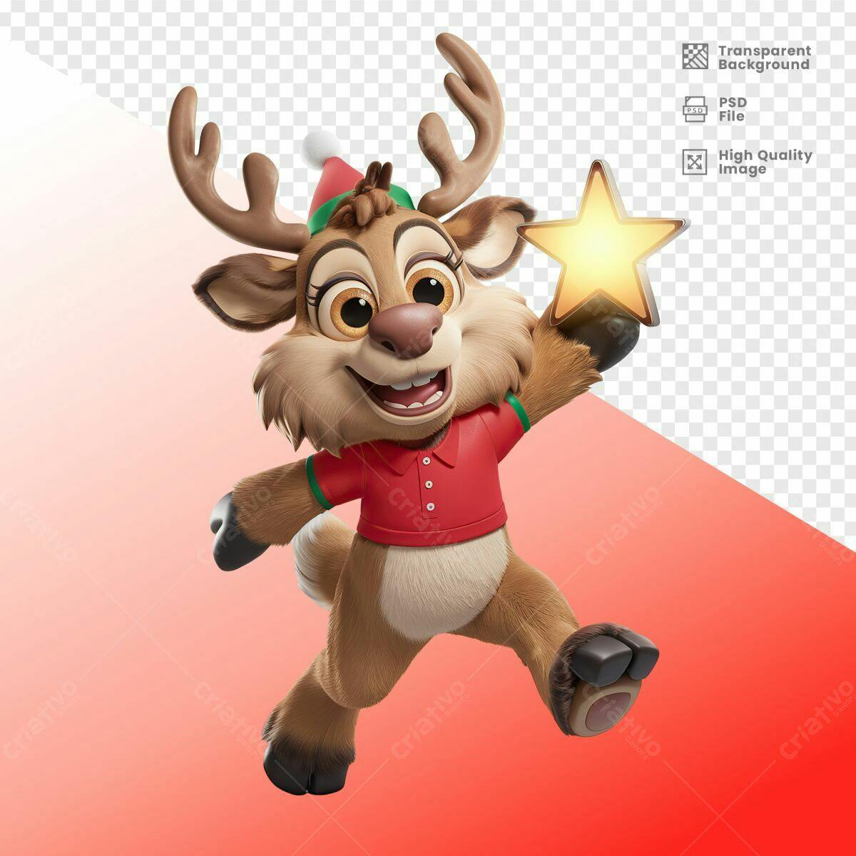 Mascote Rena Natalino PSD Editável