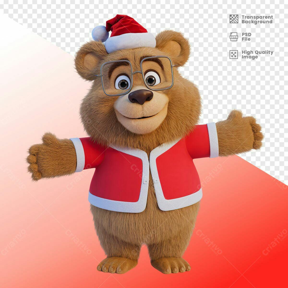 Ursinho Natalino PSD para Cartão de Natal