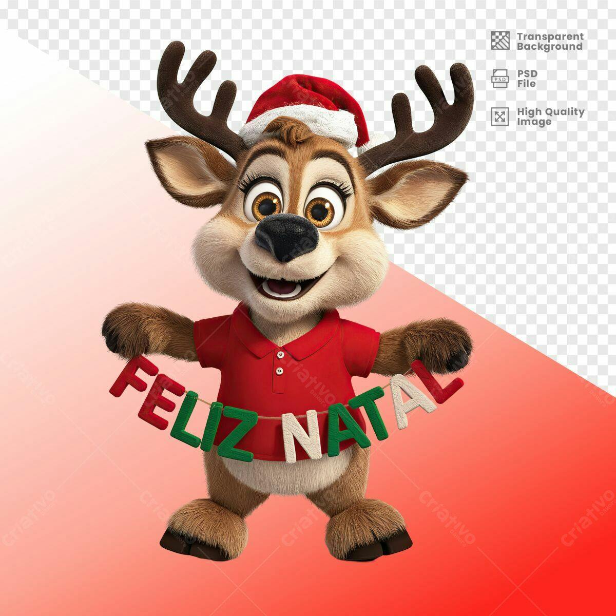 PSD Personagem Rena Natalino Feliz Natal