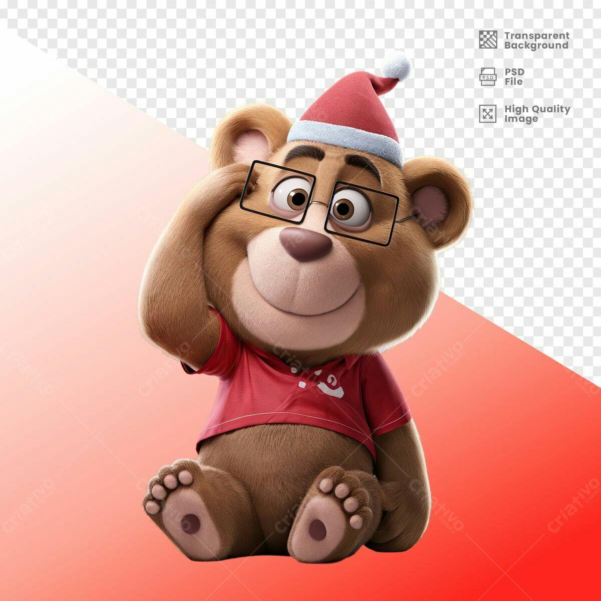 Ursinho Natalino Ilustração PSD Editável