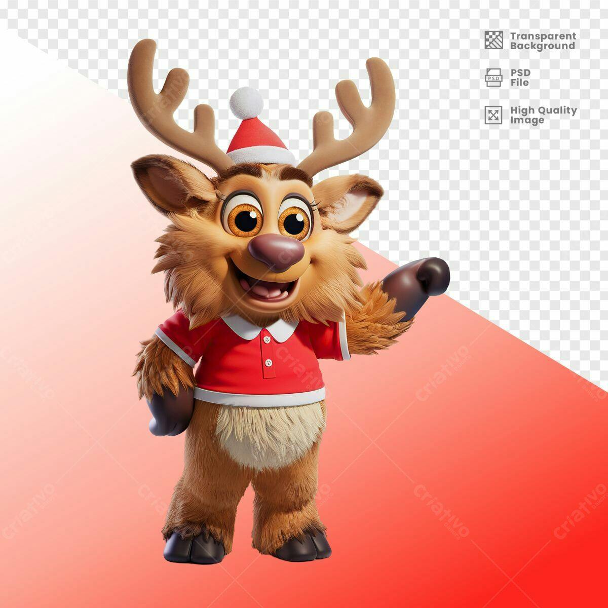 Mascote Rena Natalino PSD Editável