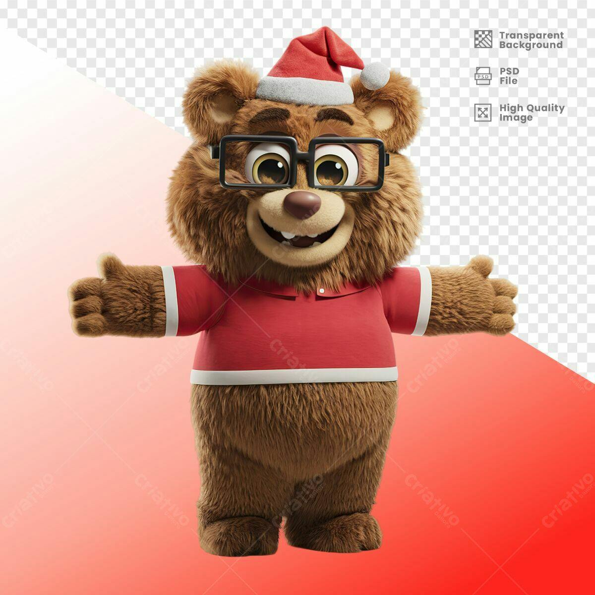 Mascote Urso Natalino PSD Editável