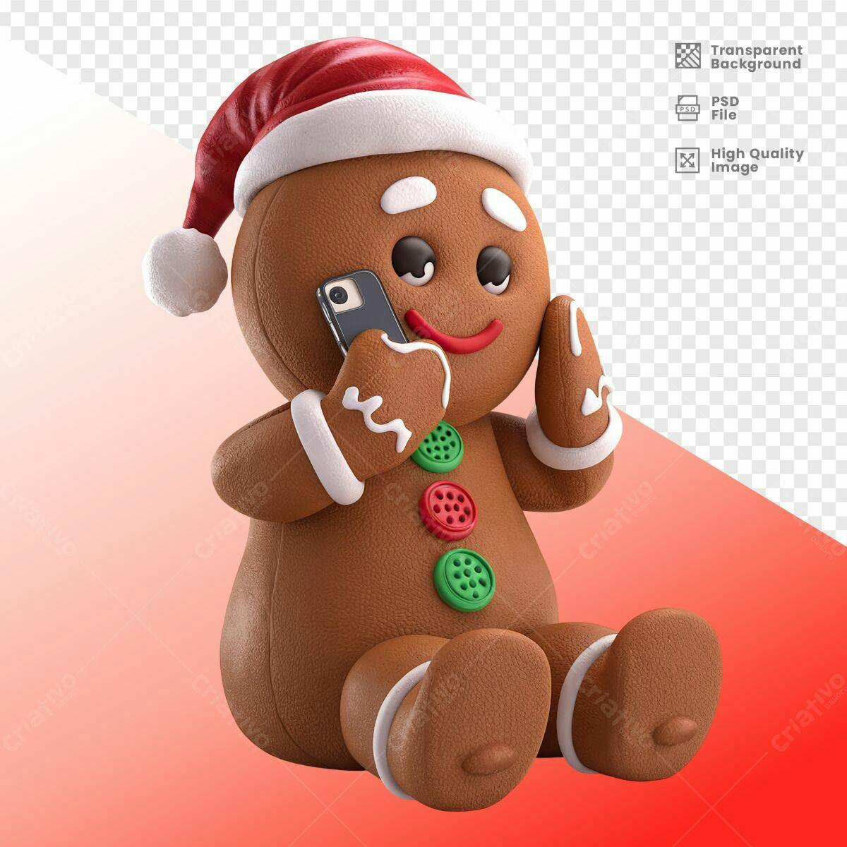 Boneco de Gengibre Natalino ao Telefone PSD Editável