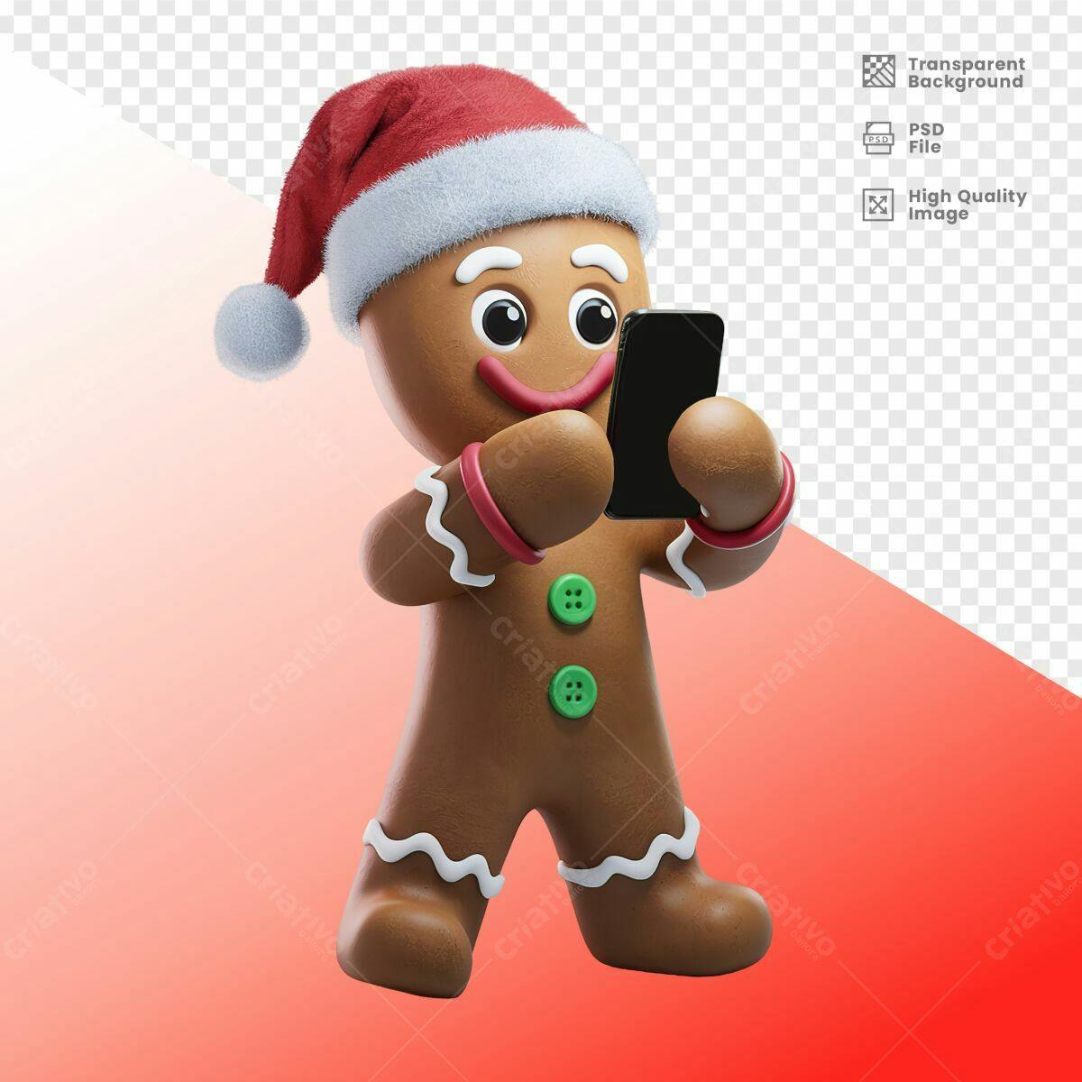 Boneco de gengibre Natalino com Celular PSD Editável
