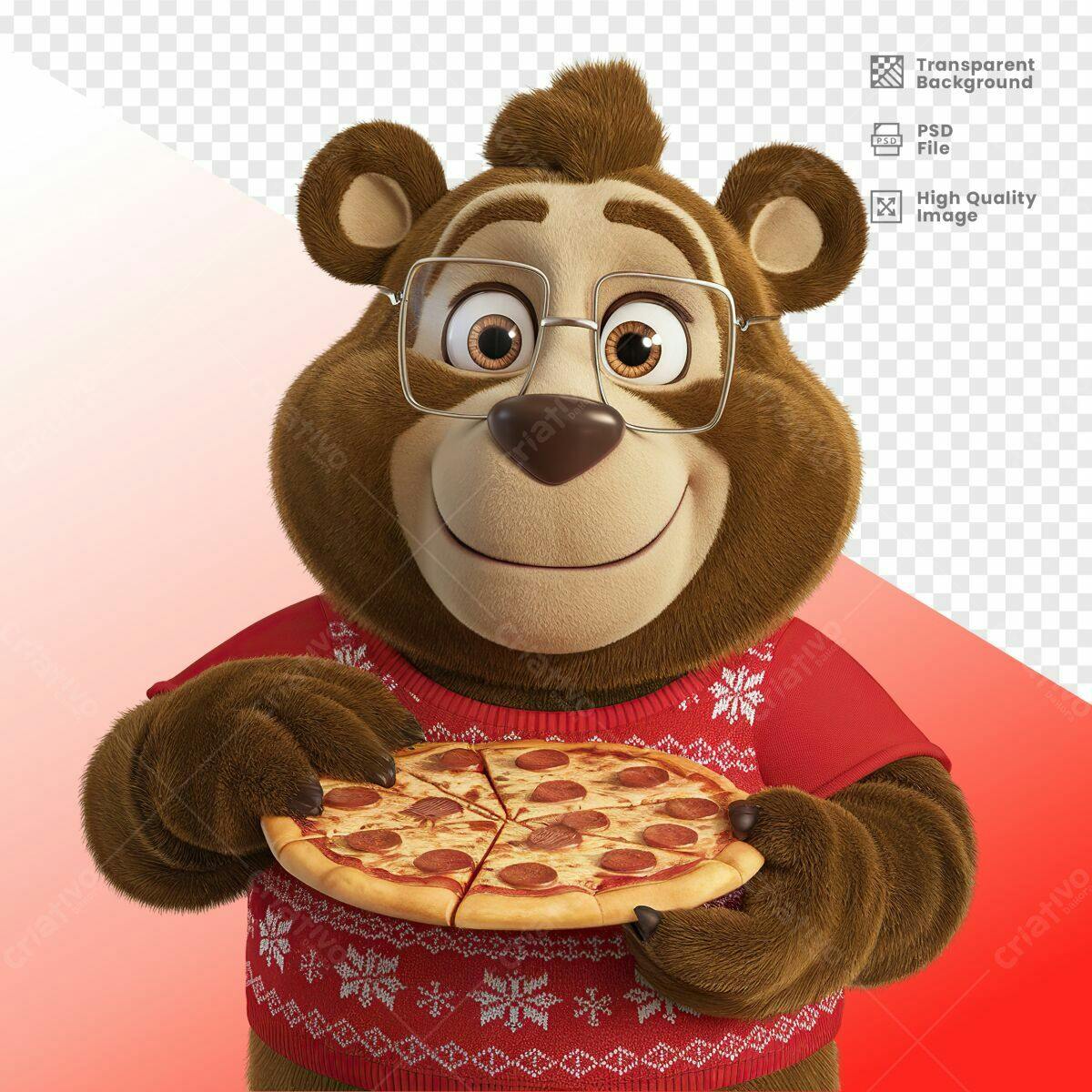 Imagem Urso com Pizza PSD Editável