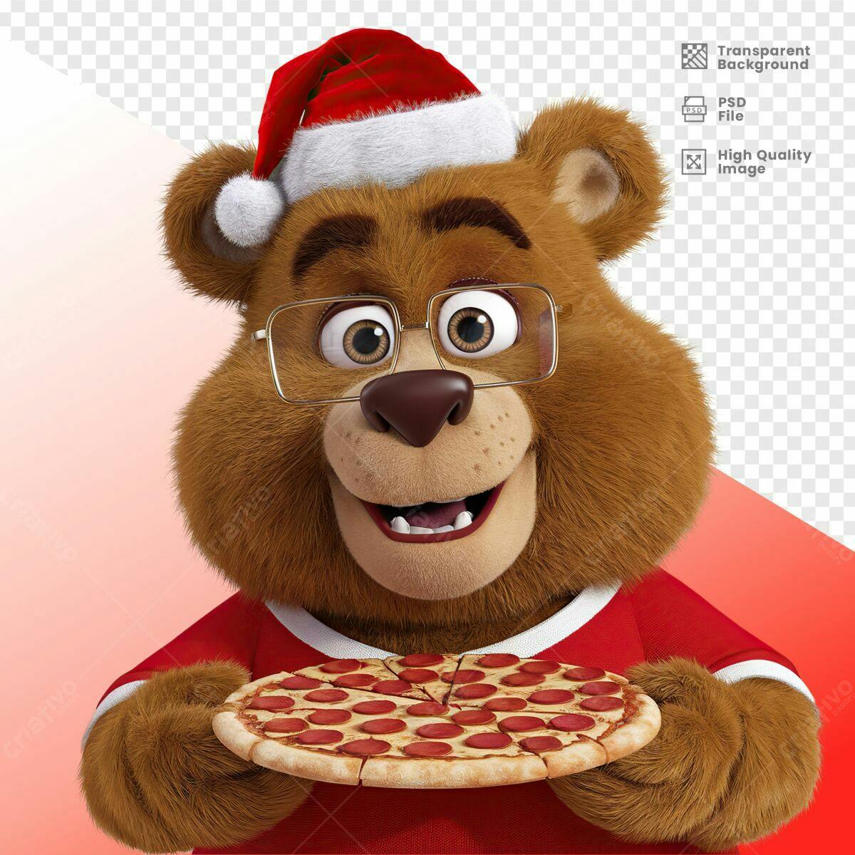 Ursinho com Pizza Natalina PSD Editável