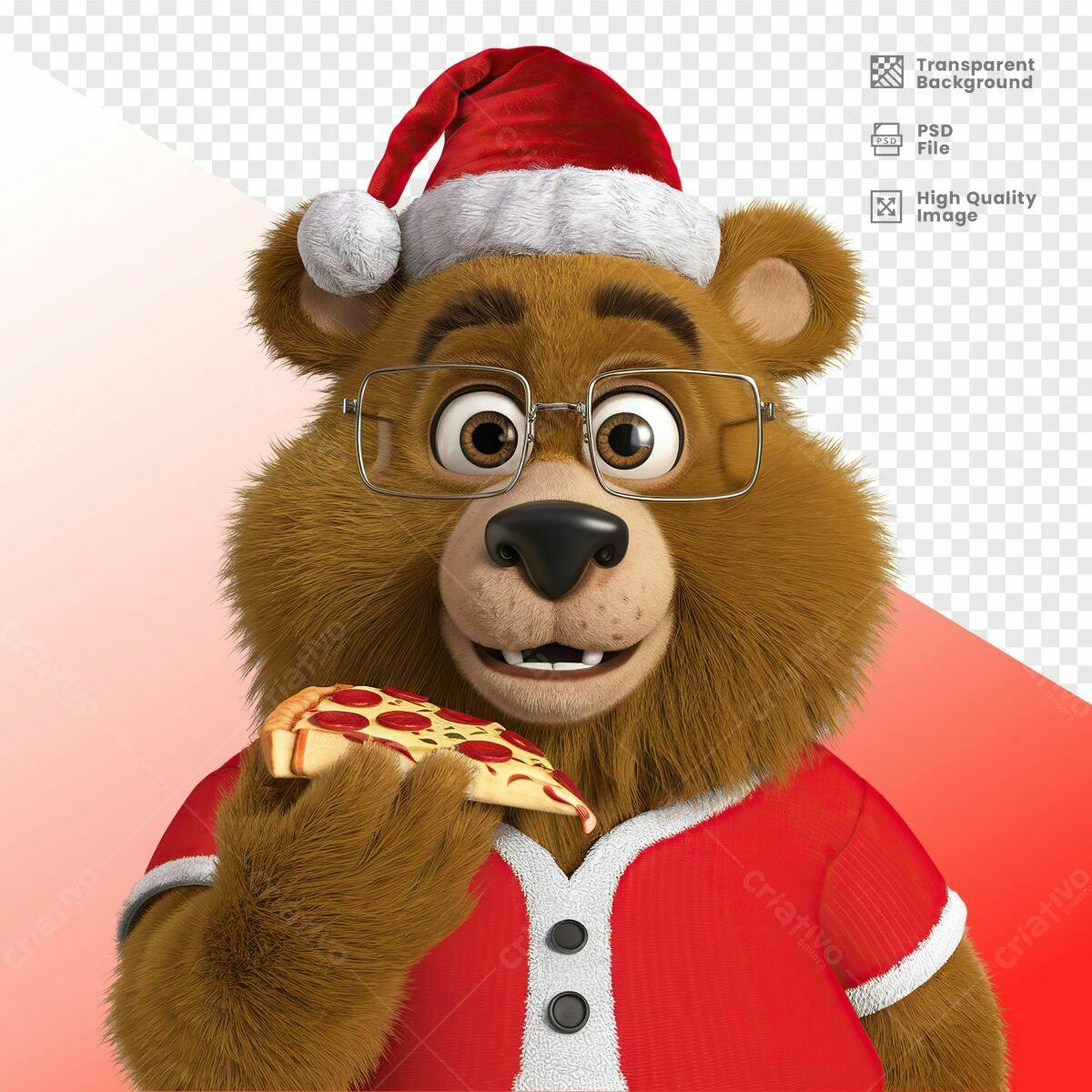 Urso com Pizza Natalina PSD Editável