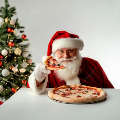 Papai Noel Saboreando Uma Pizza