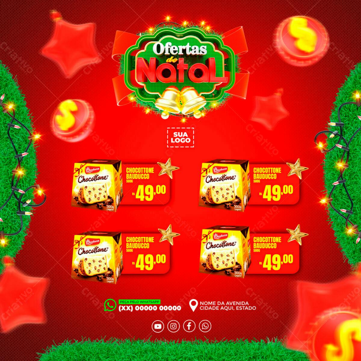 Flyer de Natal com Chocotone Bauducco PSD Editável