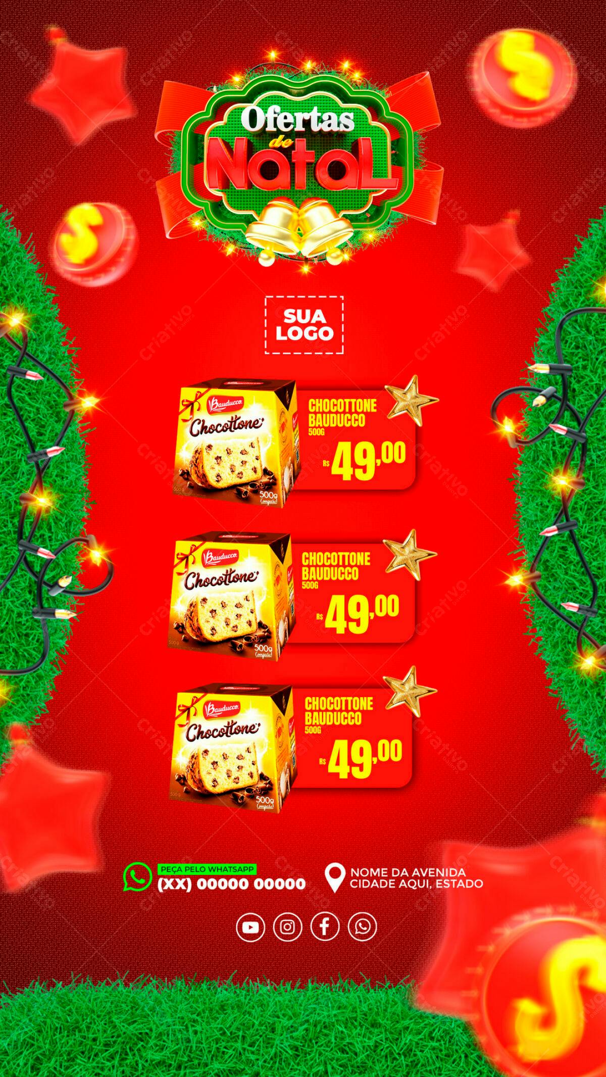 Flyer de Ofertas de Natal com Chocottone Bauducco PSD Editável