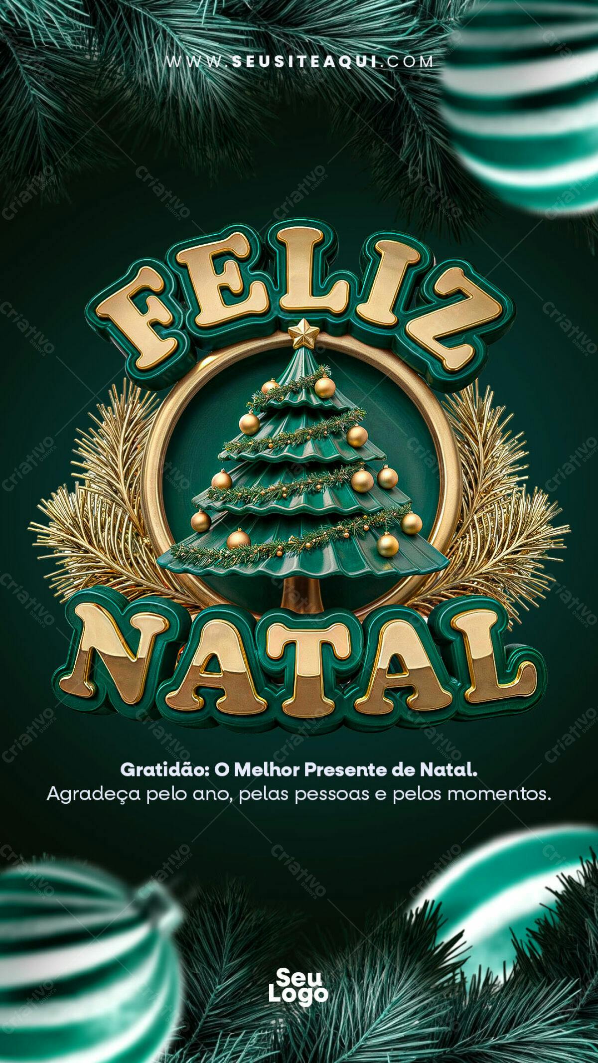 Flyer Natalino Verde e Dourado PSD Editável