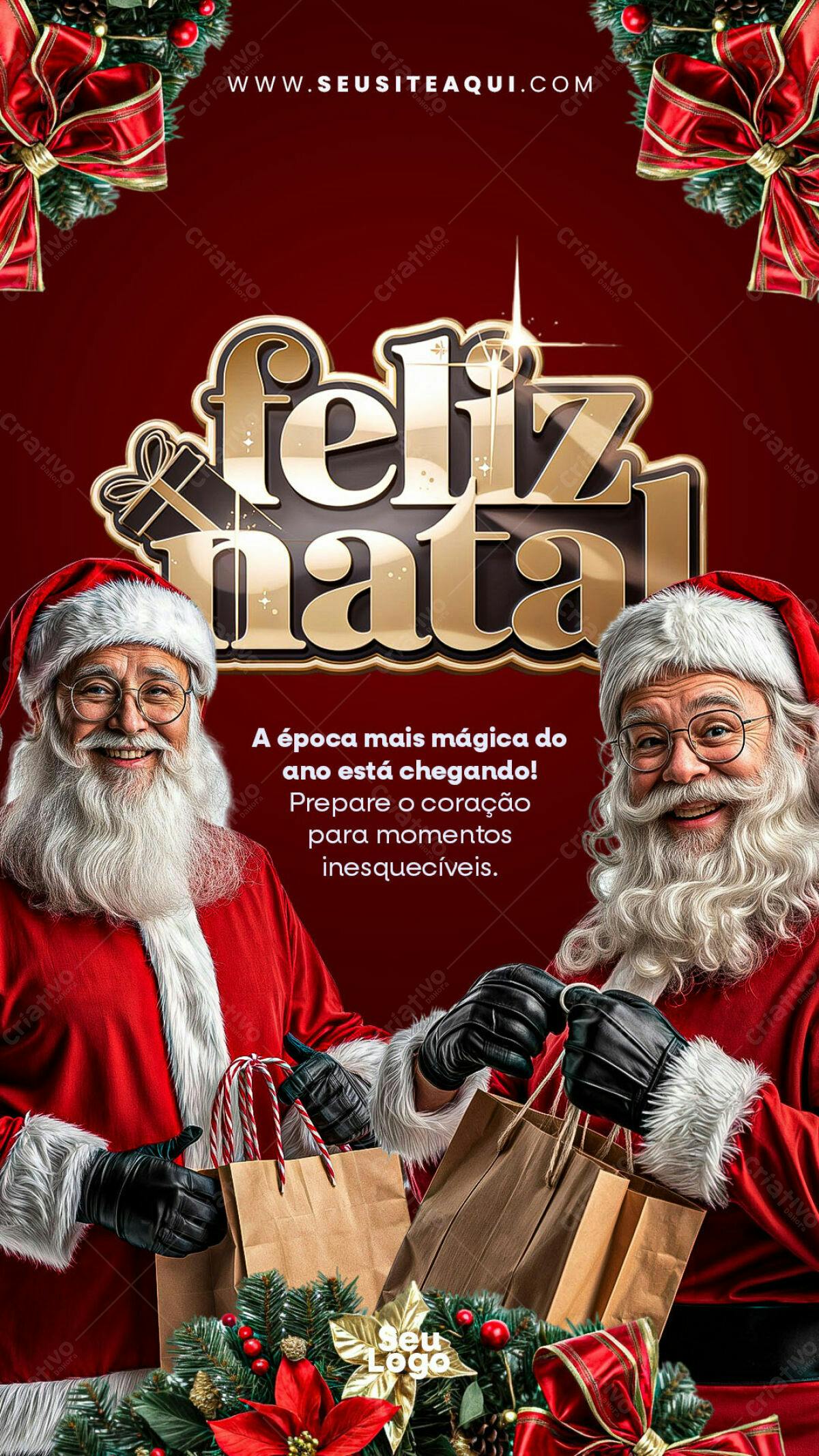 Flyer Natal Papai Noel com Sacolas PSD Editável