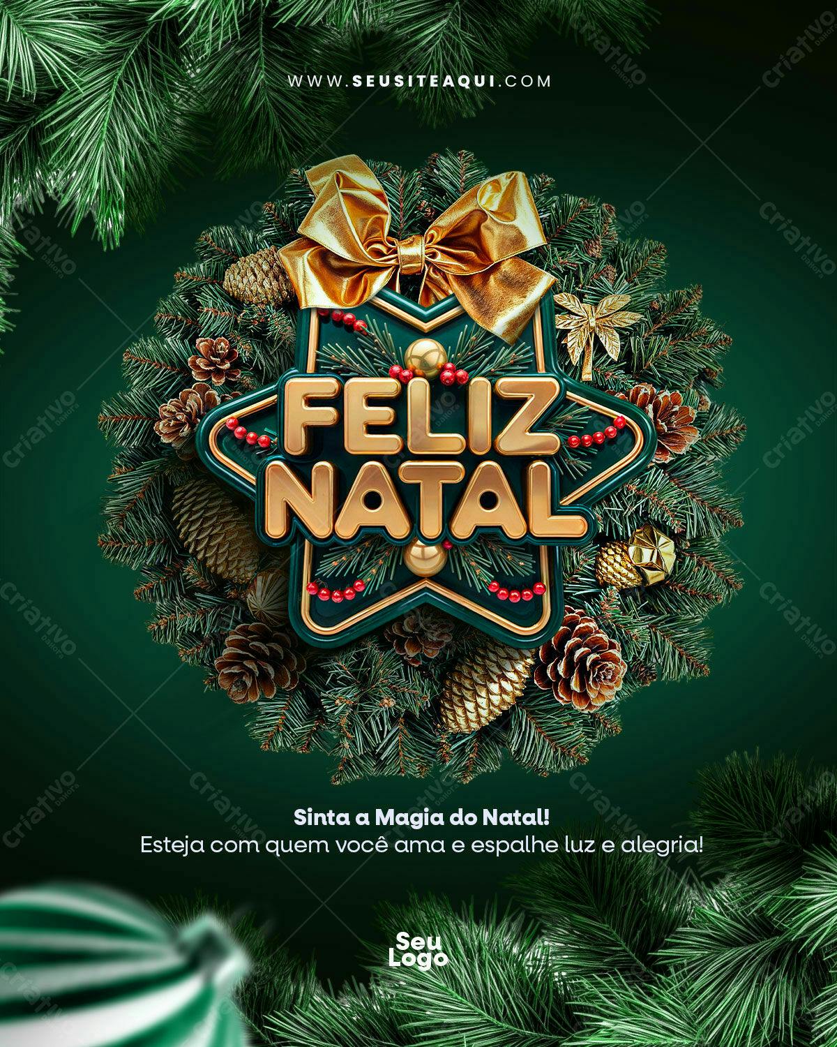 Flyer Natalino Verde e Dourado PSD Editável