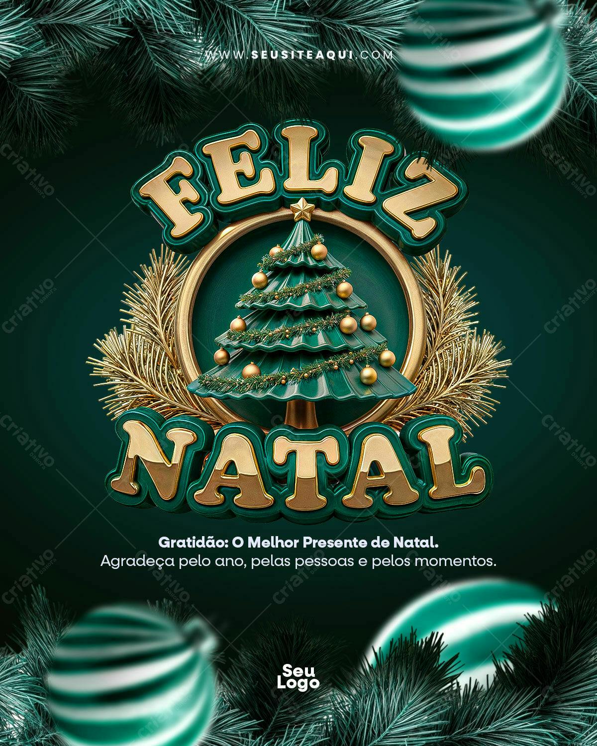Flyer Feliz Natal Verde e Dourado PSD Editável