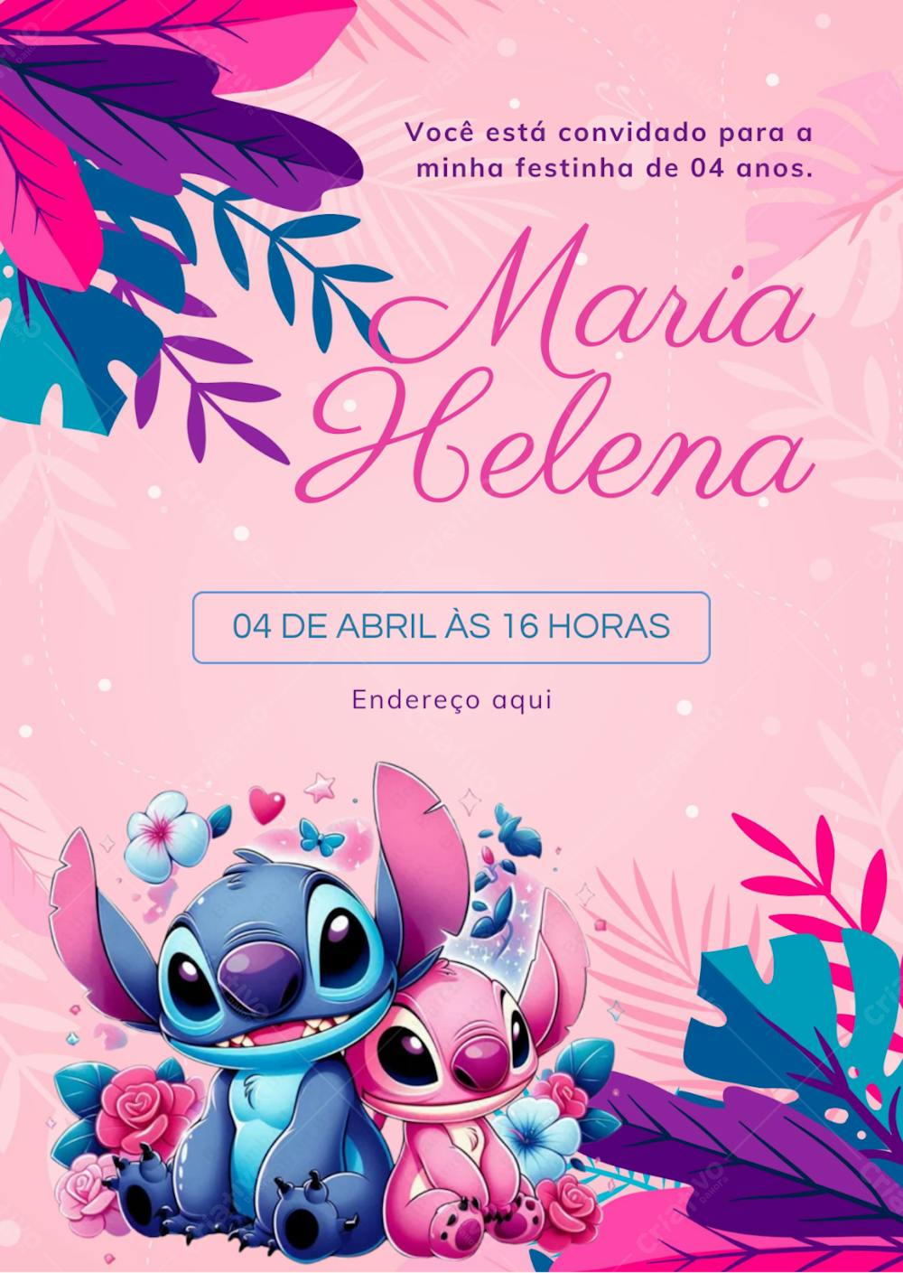 Convite Aniversário Stitch E Angel Você Está Convidado