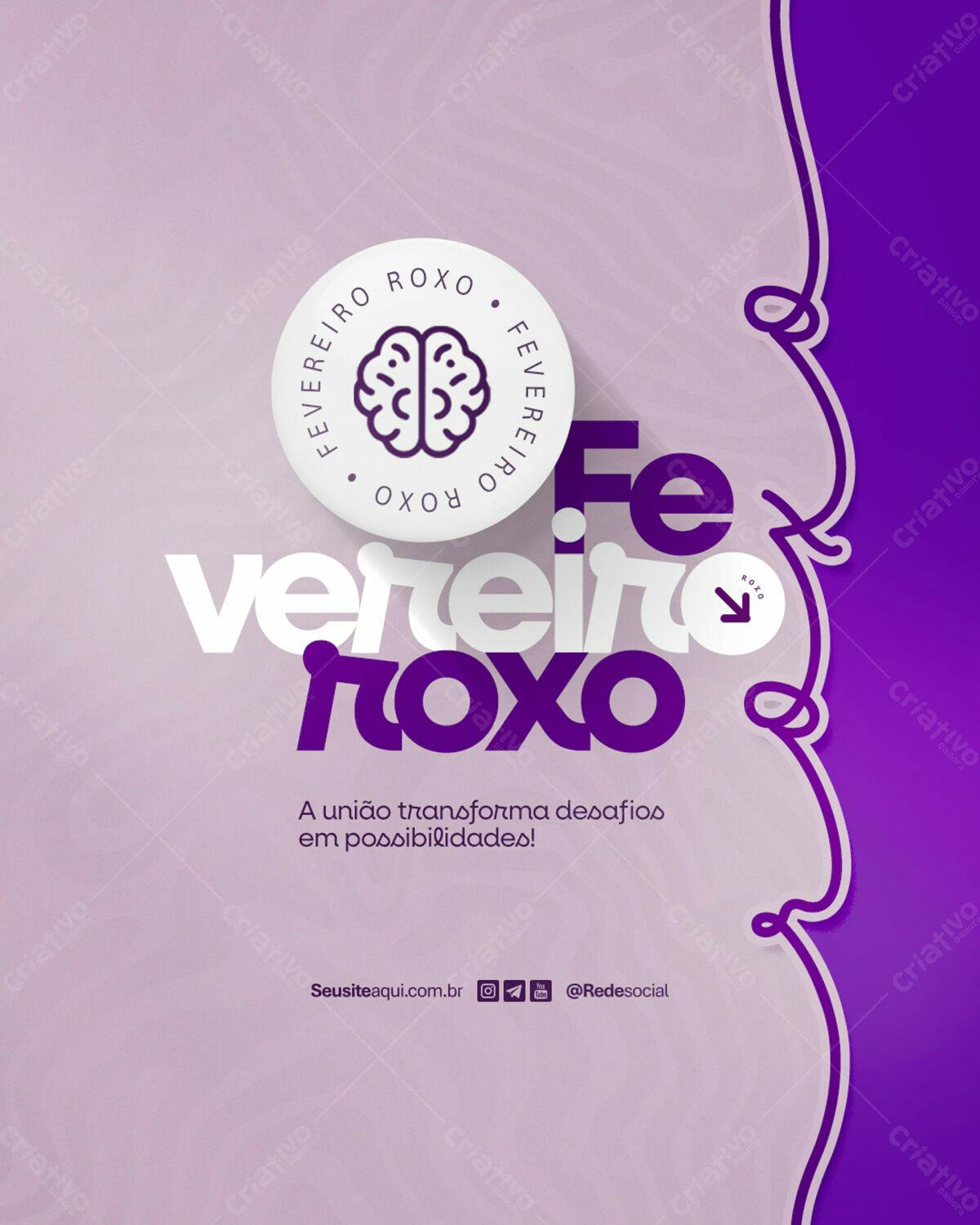 Flyer Fevereiro Roxo PSD Editável