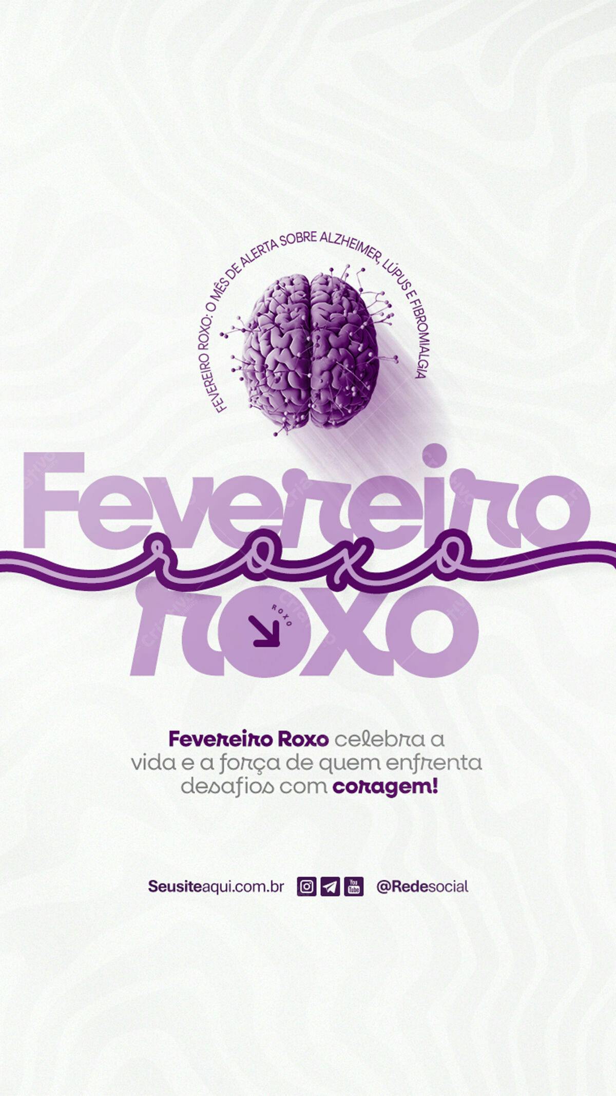 Flyer Fevereiro Roxo PSD Editável