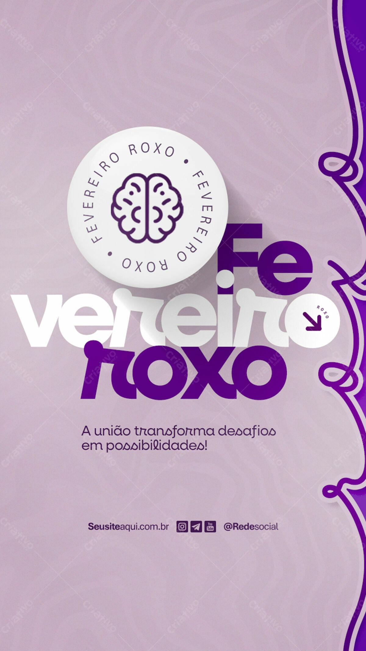 Flyer Fevereiro Roxo PSD Editável