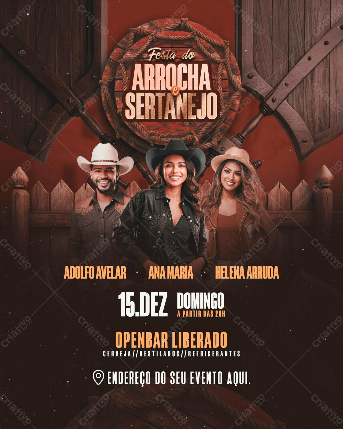 Flyer Festa Arrocha Sertanejo PSD Editável