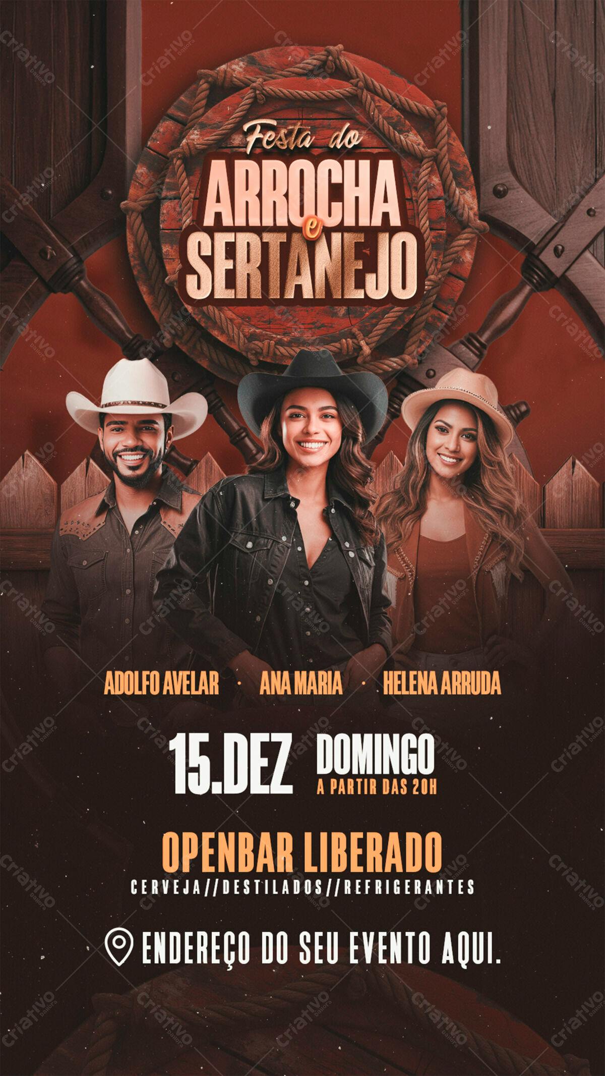 Flyer Festa do Arrocha Sertanejo PSD Editável