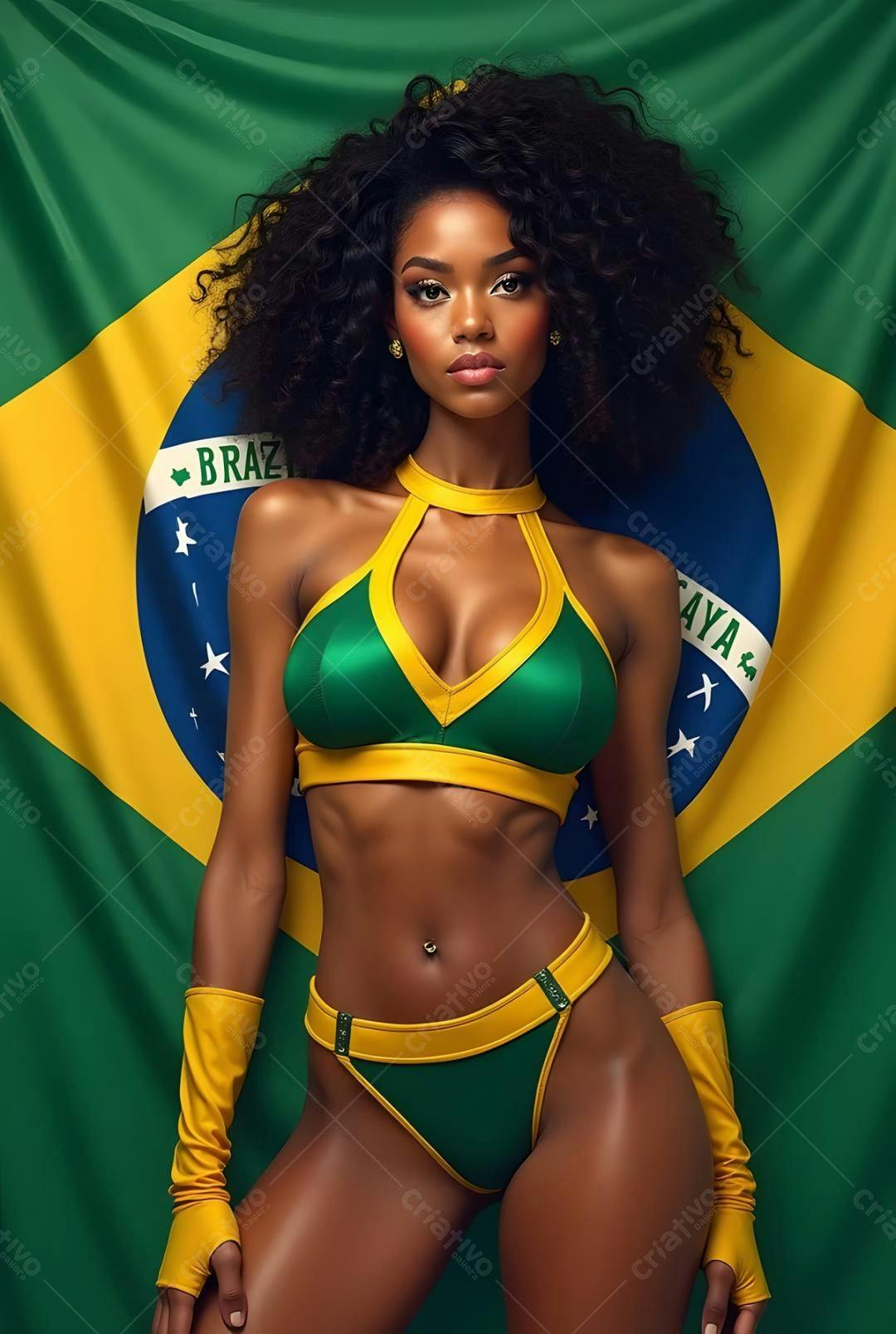 Modelo Brasileira com biquini verde e amarelo