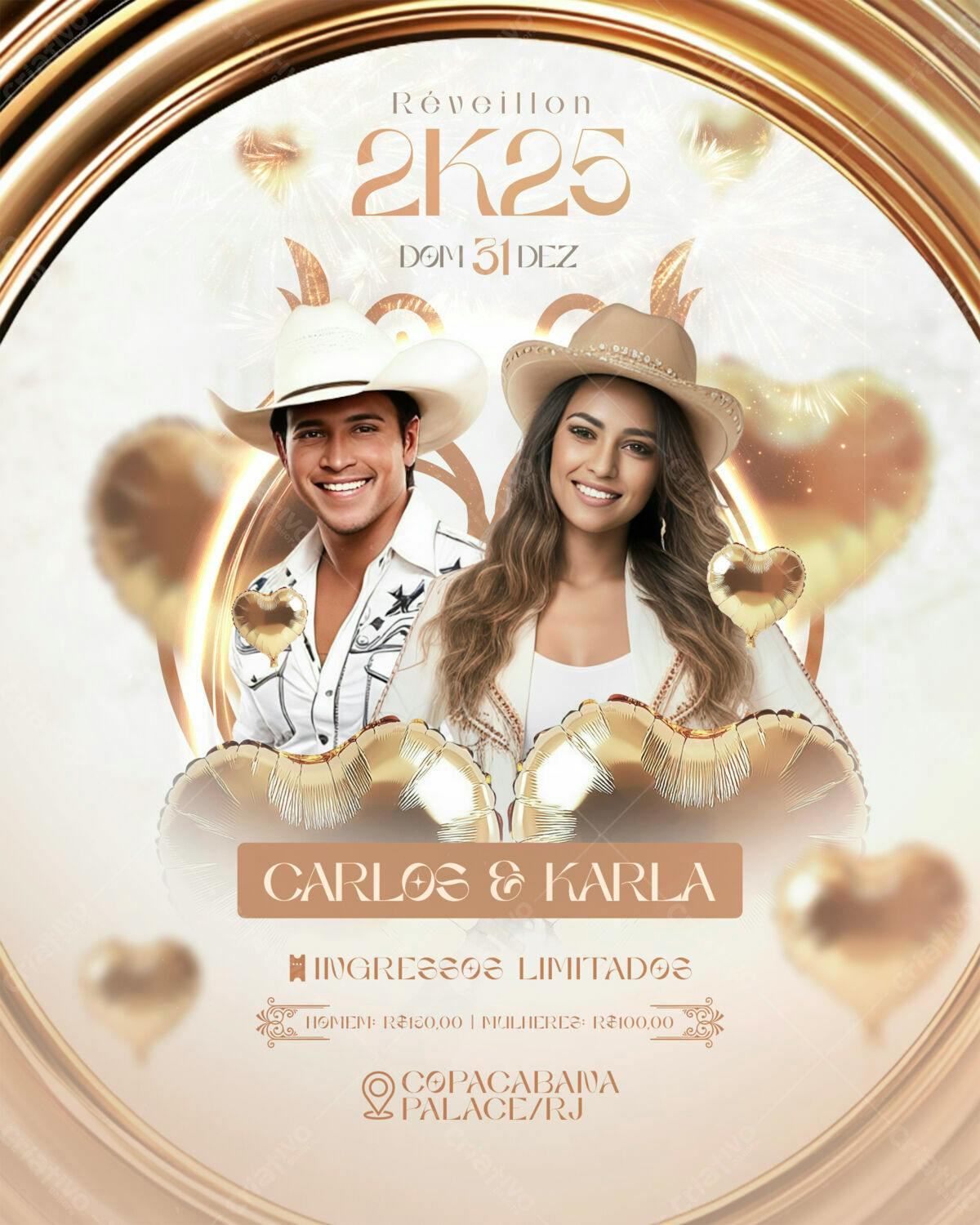 Flyer Réveillon 2025 Carlos & Karla PSD Editável