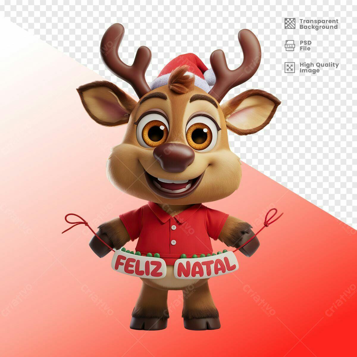 Mascote Rena Natalino Feliz Natal PSD Editável