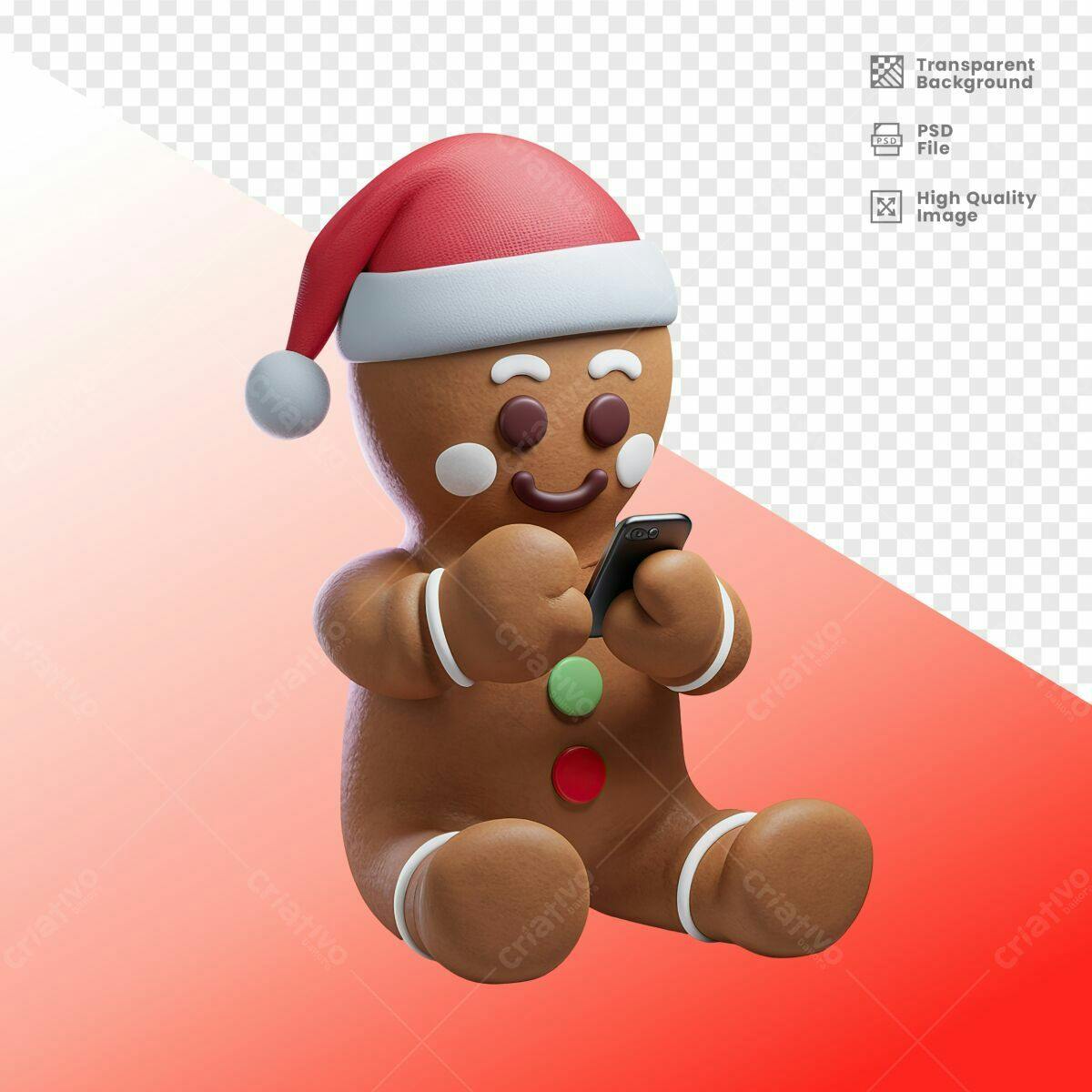 Boneco de Gengibre Natalino com Celular PSD Editável
