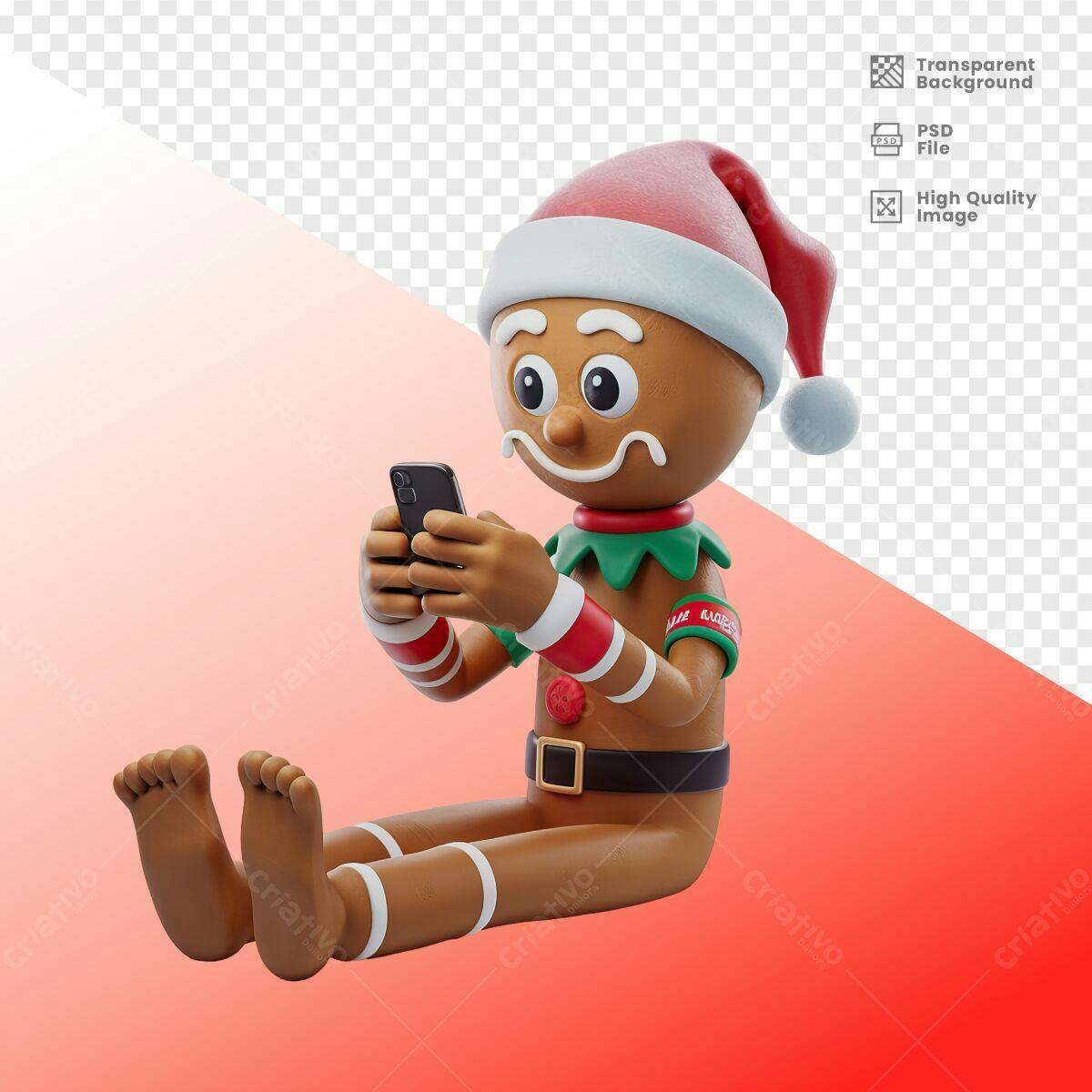 PSD Boneco de Gingerbread Natalino no Celular PSD Editável