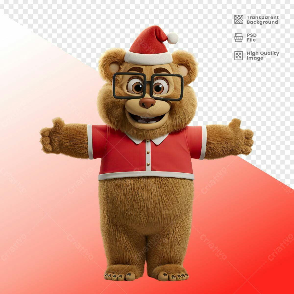 Mascote Urso Natalino PSD Editável