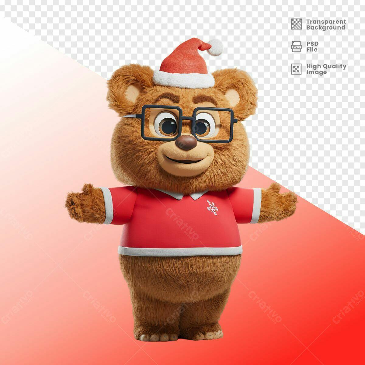 Mascote Urso Natalino PSD Editável