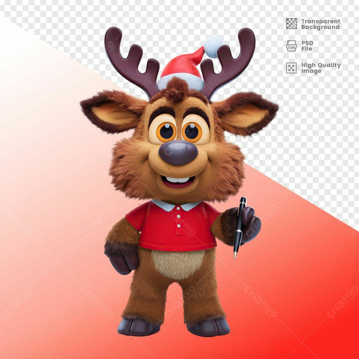 Mascote Rena Natalino PSD Editável