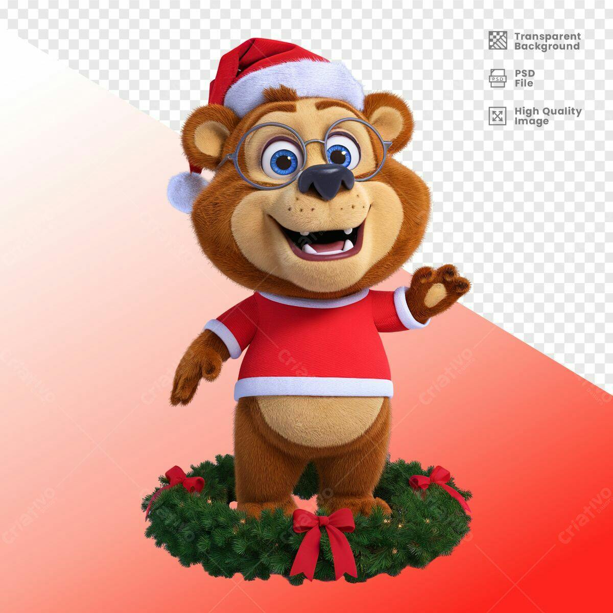 Urso Natalino Aquarela PSD Editável
