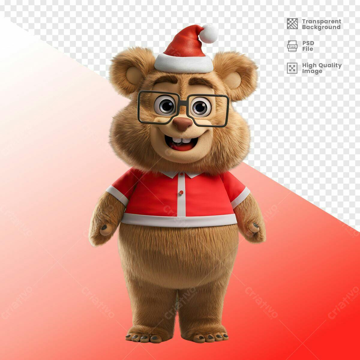 Personagem Ursinho Natalino PSD Editável