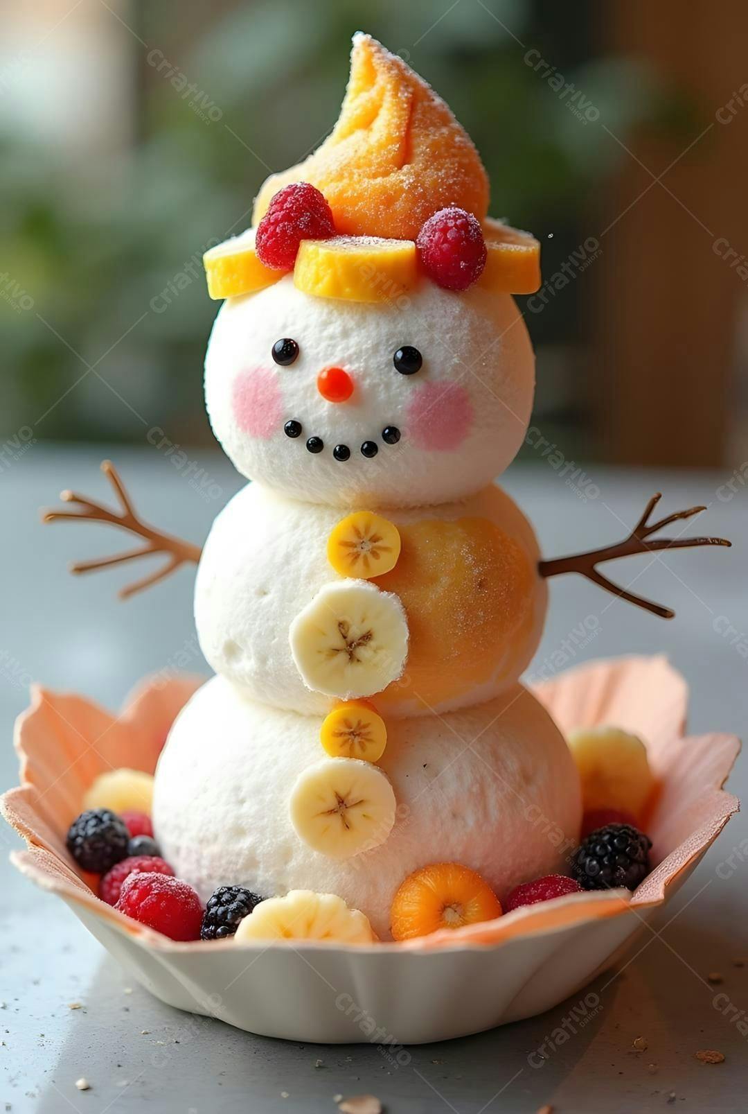 Boneco de neve de frutas Natalino