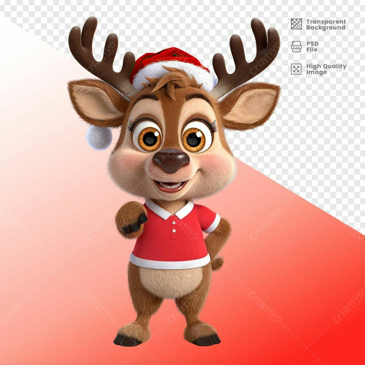 Mascote Rena Natalino PSD Editável