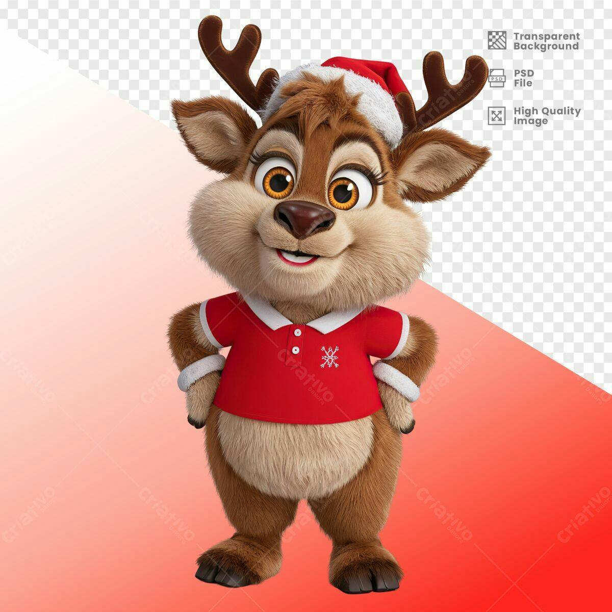 Mascote Rena Natalino PSD Editável