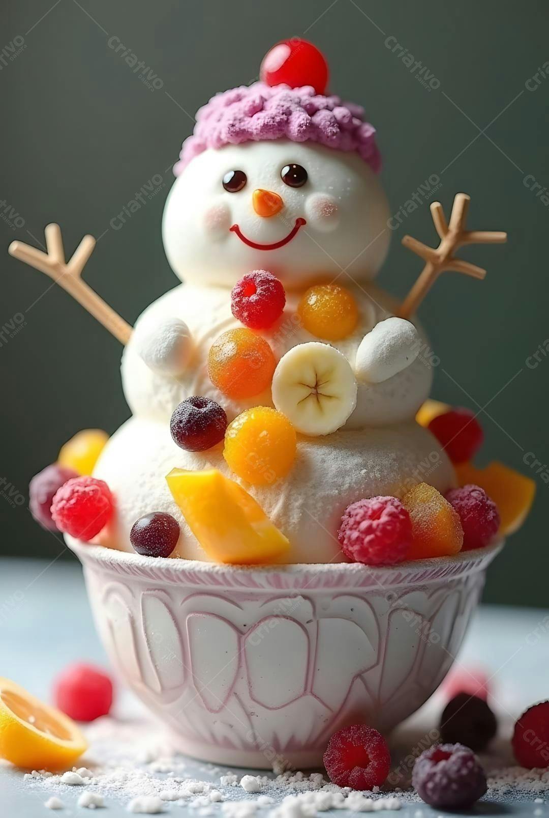 Boneco de neve de frutas Natalino