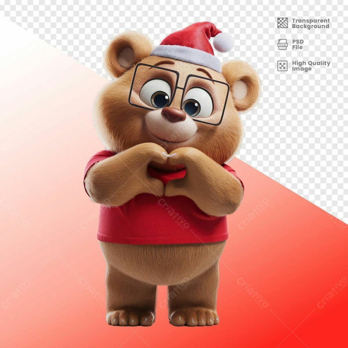 Personagem Ursinho Natalino PSD Editável