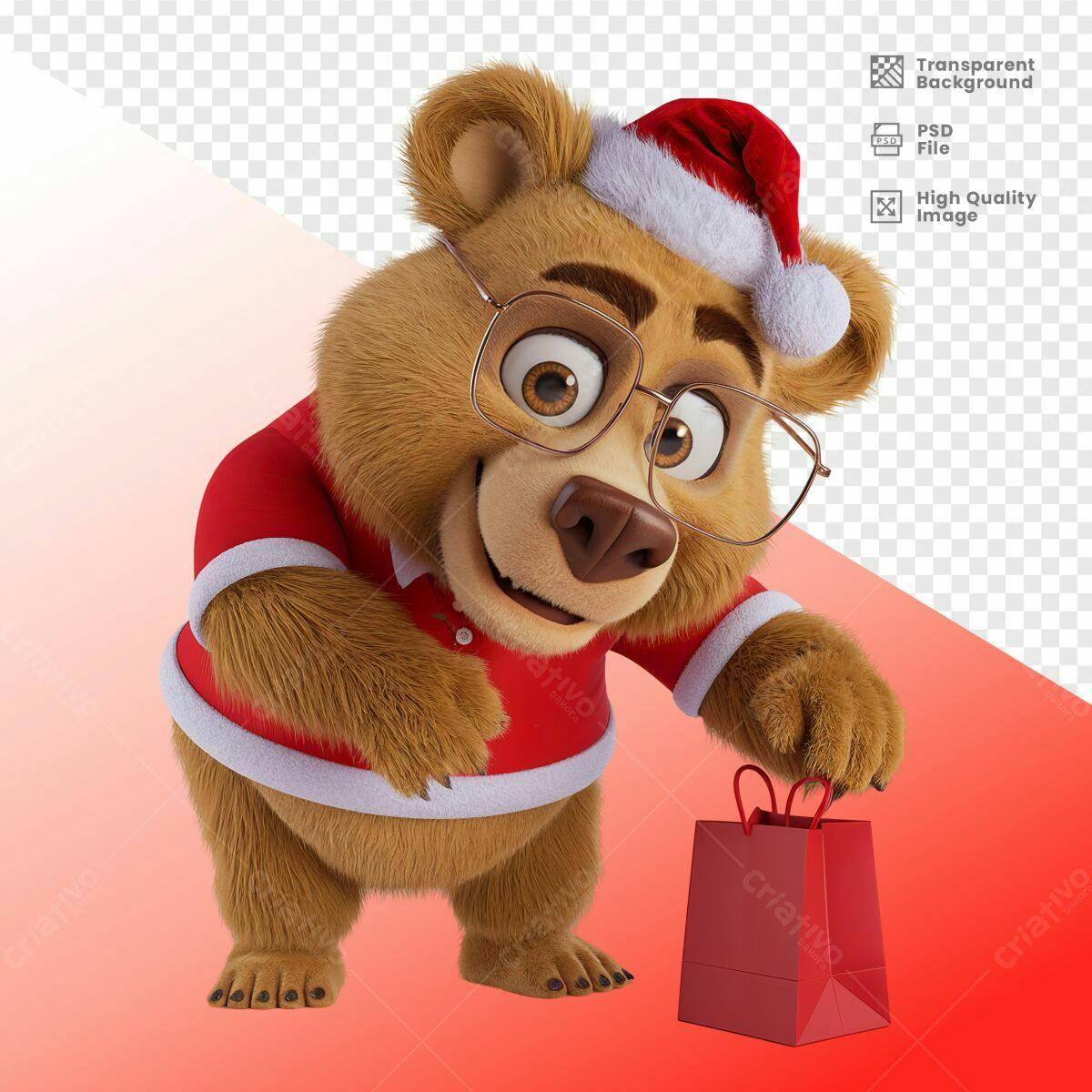 Urso Natalino com Sacola PSD Editável