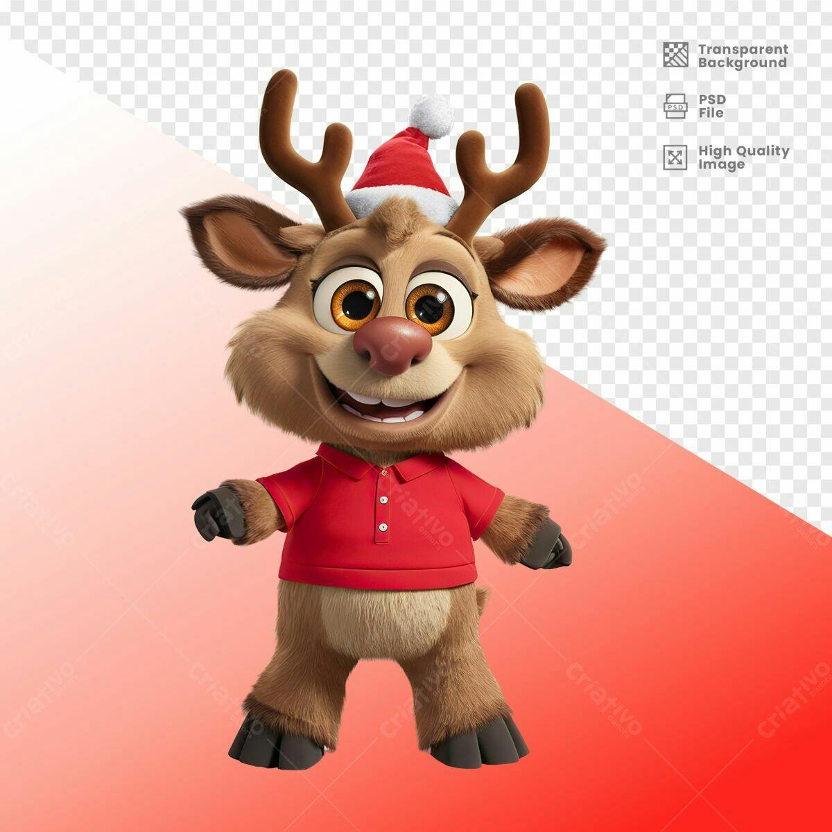 Mascote Rena Natalino PSD Editável