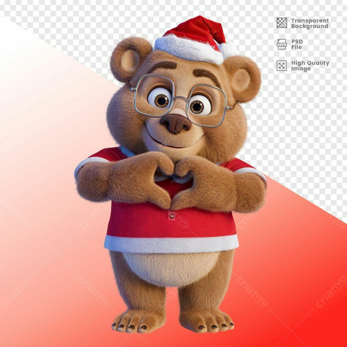 Personagem Urso Natalino PSD Editável