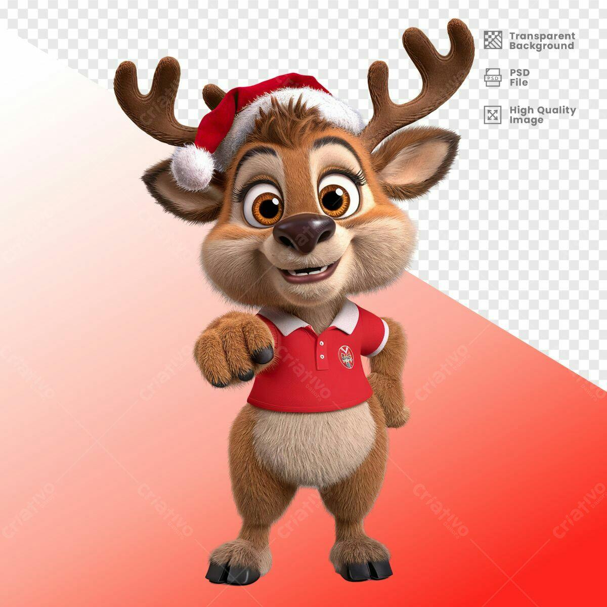 Mascote Rena Natalino PSD Editável