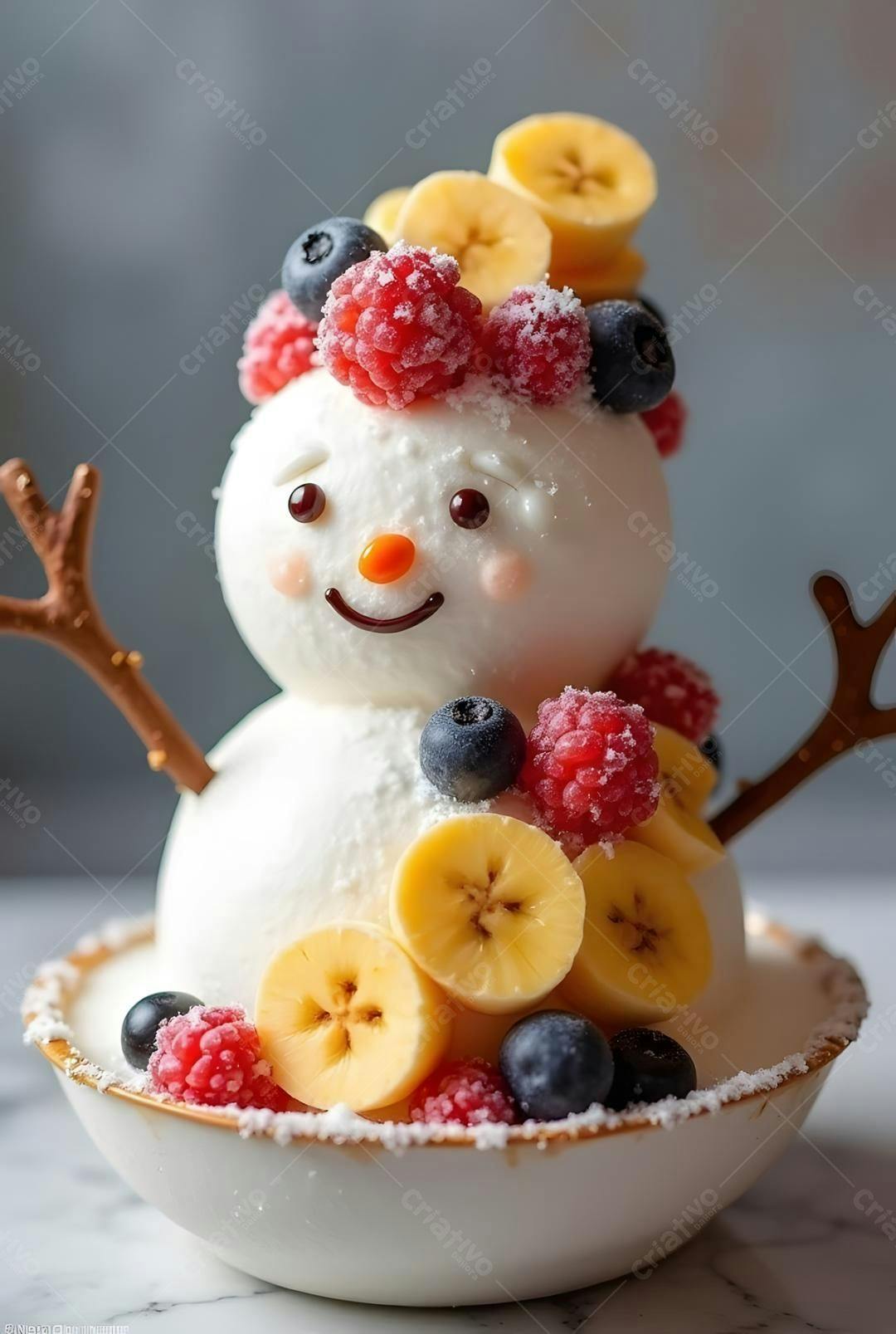 Boneco de neve com frutas Natalino