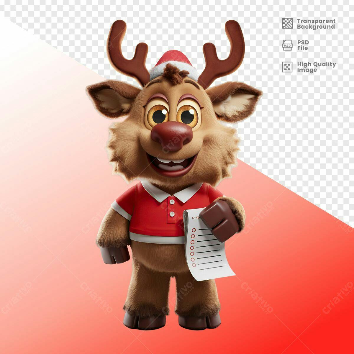 Mascote Rena Natalino PSD Editável