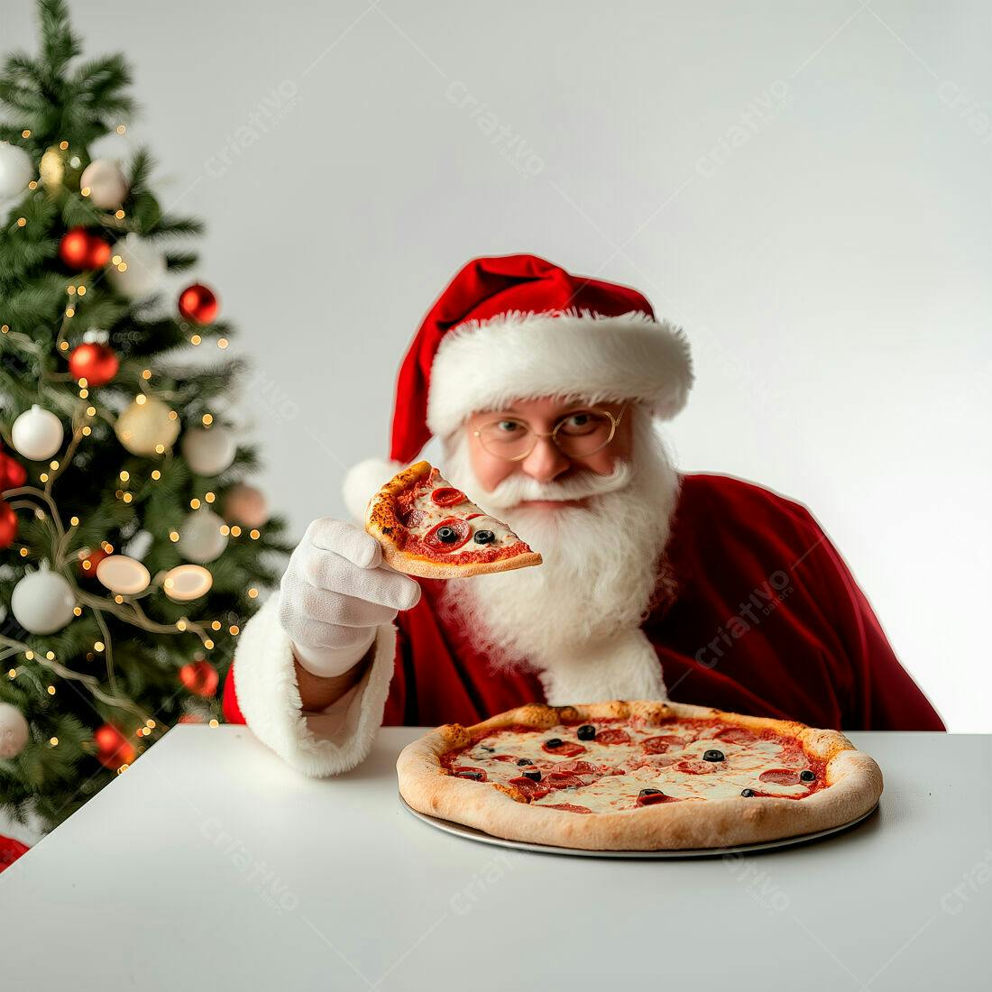 Papai Noel com pizza de Natal
